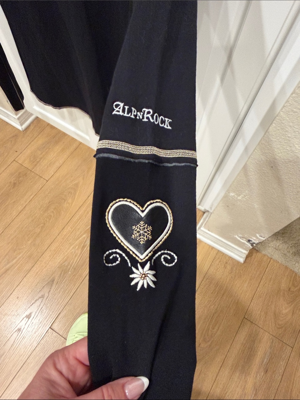 Alp N Rock Black Long-Sleeve Tee with Gold & White Embroidery - Picture 5 of 6